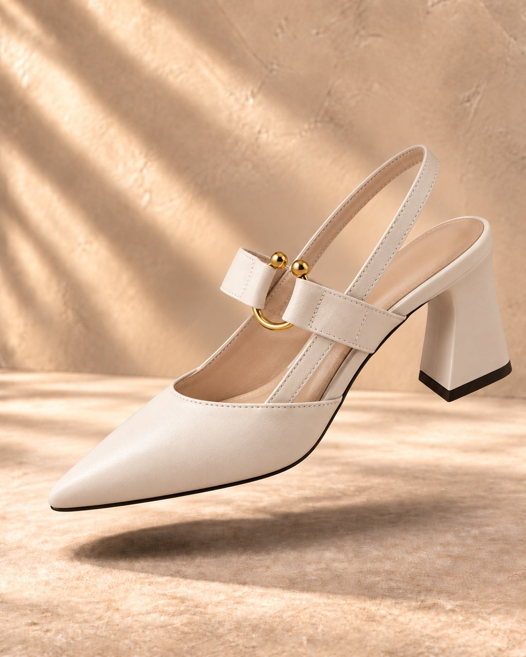 Amabel Gold-Accent Slingback Heels in Beige - main image