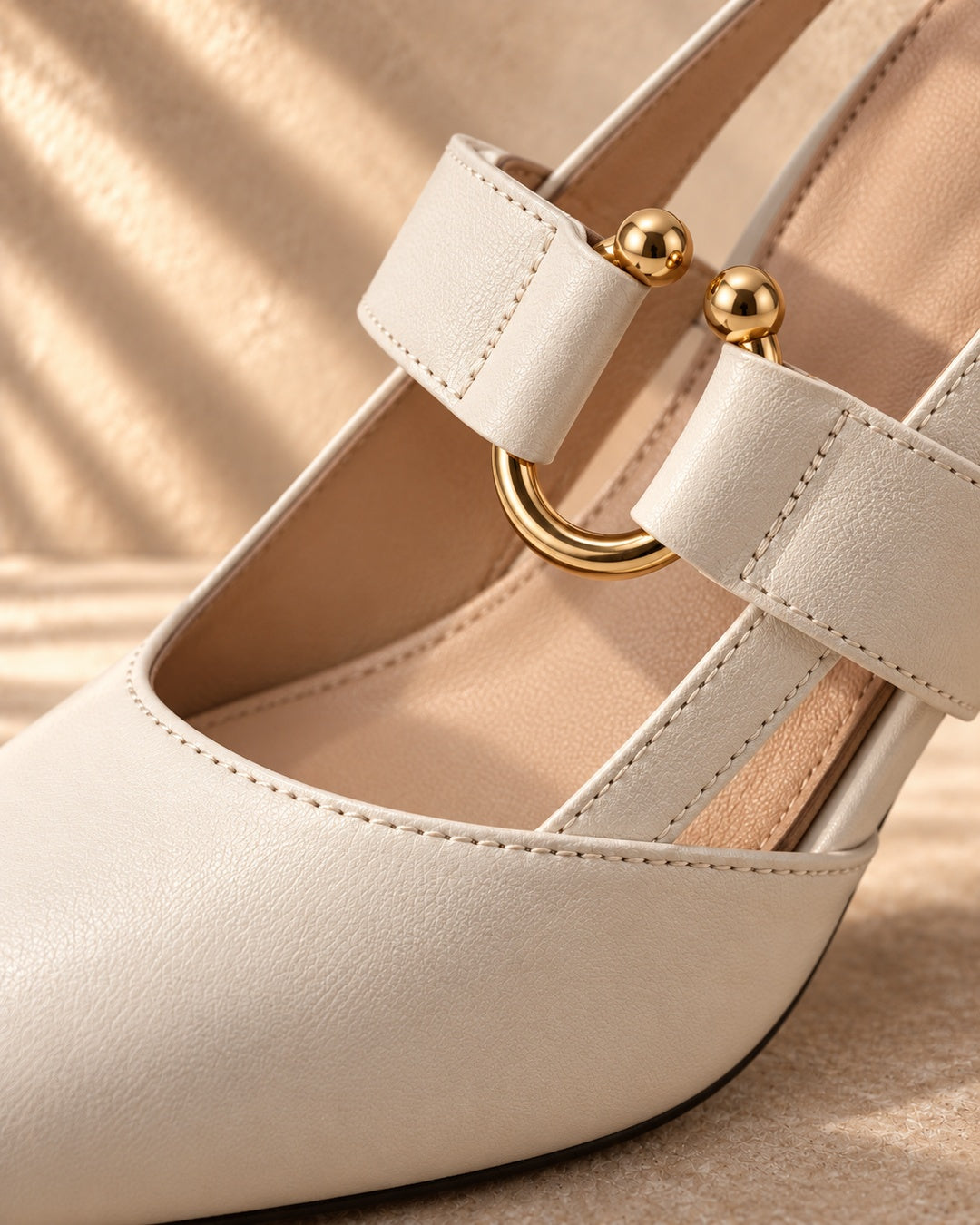 Amabel Gold-Accent Slingback Heels in Beige - material detail