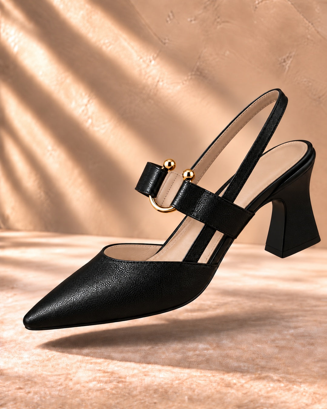 Amabel Gold-Accent Slingback Heels in Black - main image