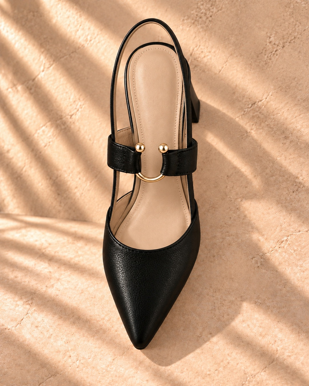Amabel Gold-Accent Slingback Heels in Black - top view