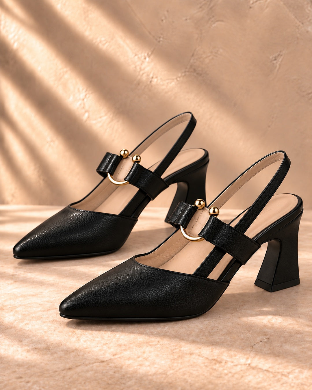 Amabel Gold-Accent Slingback Heels in Black - pair