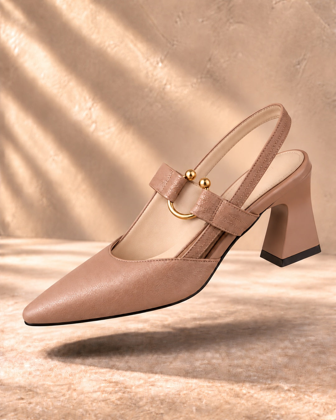 Amabel Gold-Accent Slingback Heels in Brown - main image