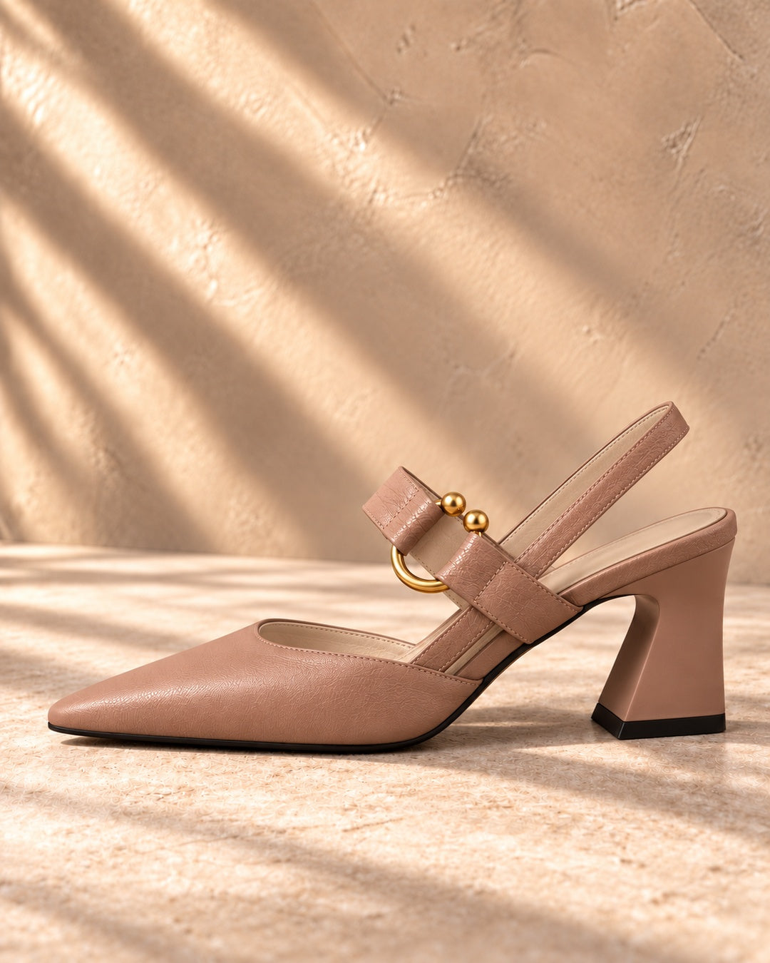 Amabel Gold-Accent Slingback Heels in Brown - side view