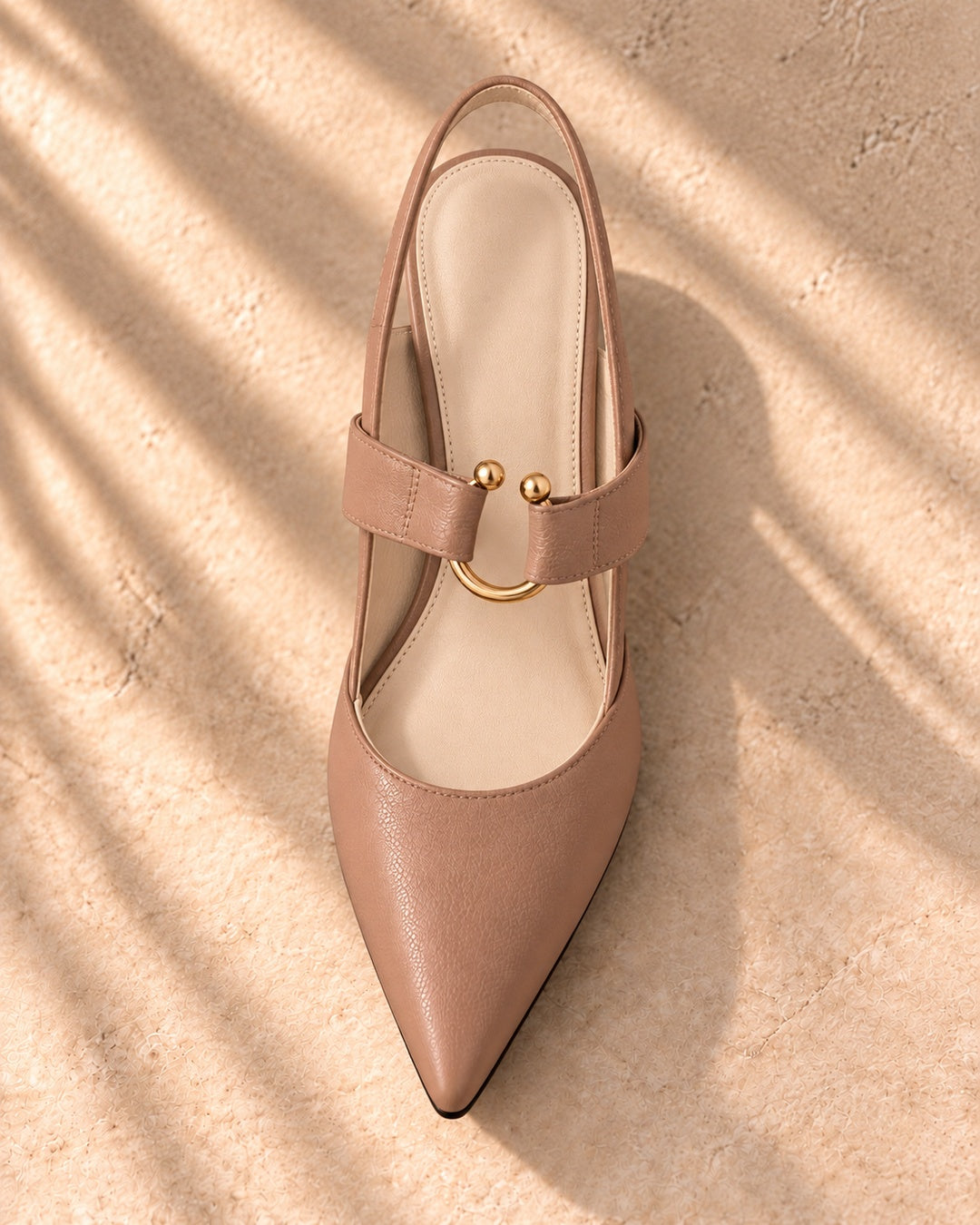 Amabel Gold-Accent Slingback Heels in Brown - top view