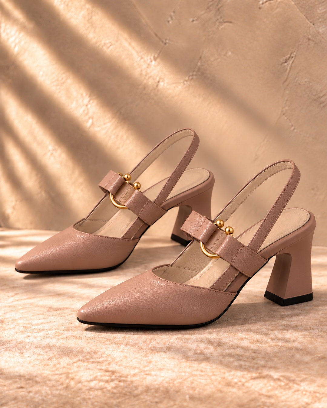 Amabel Gold-Accent Slingback Heels in Brown - pair