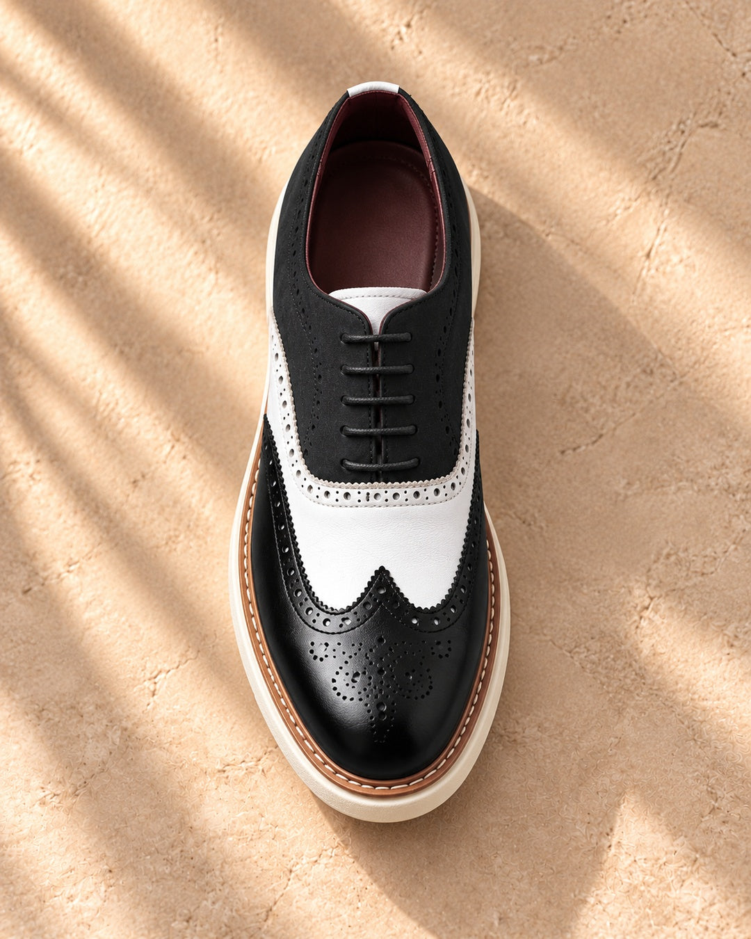 Bellamy Wingtip Brogue Oxford Shoes in Black & White - top view