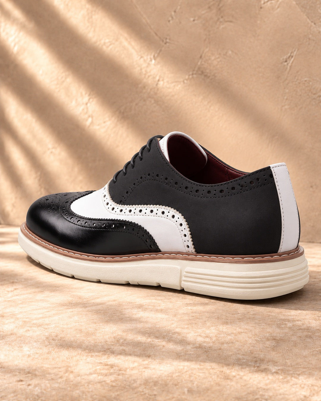 Bellamy Wingtip Brogue Oxford Shoes in Black & White - rear view