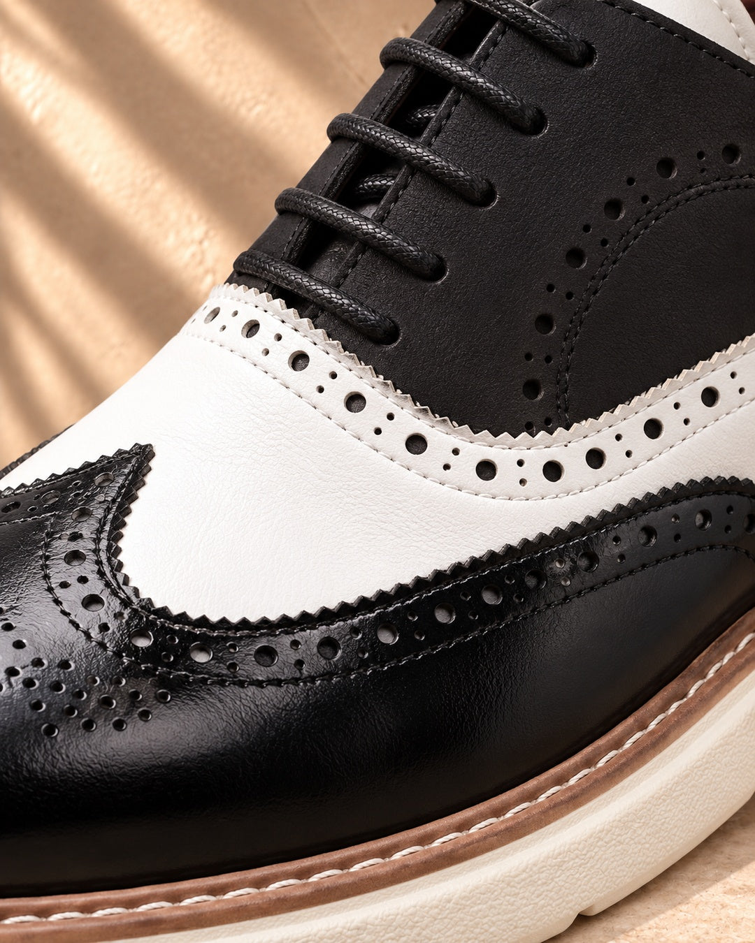 Bellamy Wingtip Brogue Oxford Shoes in Black & White - material detail