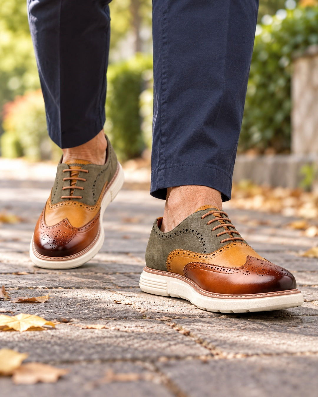 Bellamy Wingtip Brogue Oxford Shoes in Emerald - walking