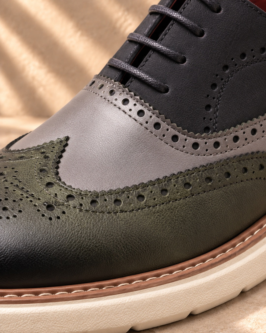 Bellamy Wingtip Brogue Oxford Shoes in Indigo Blue - material detail