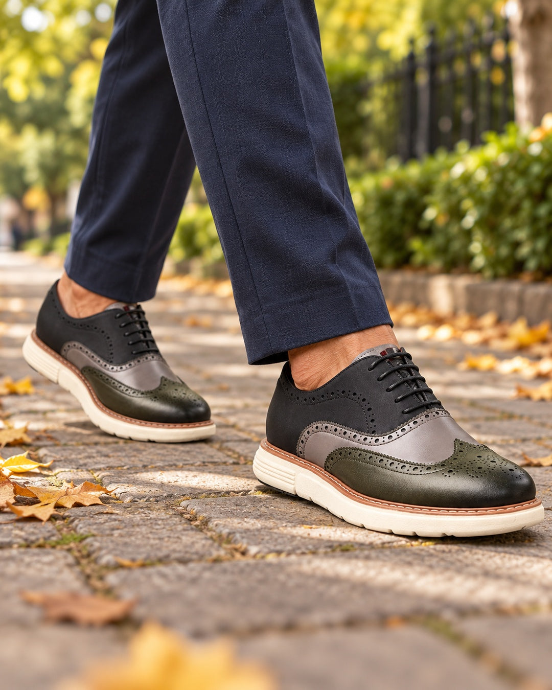 Bellamy Wingtip Brogue Oxford Shoes in Indigo Blue - walking