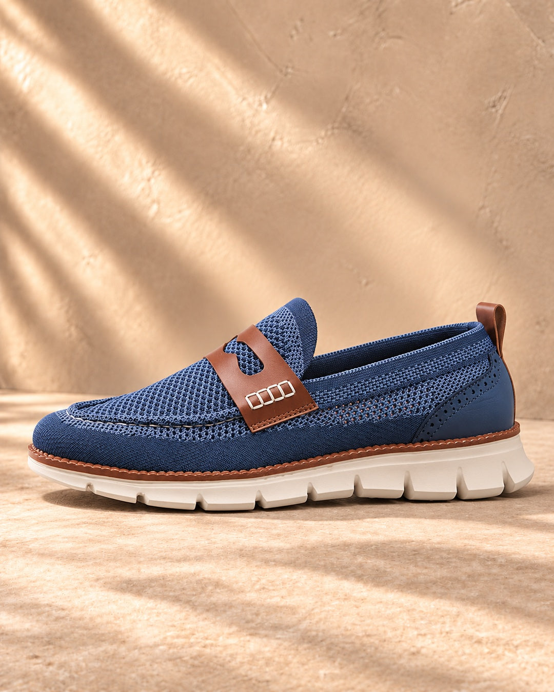 Dario Knit Slip-On Penny Loafers in Blue - side view
