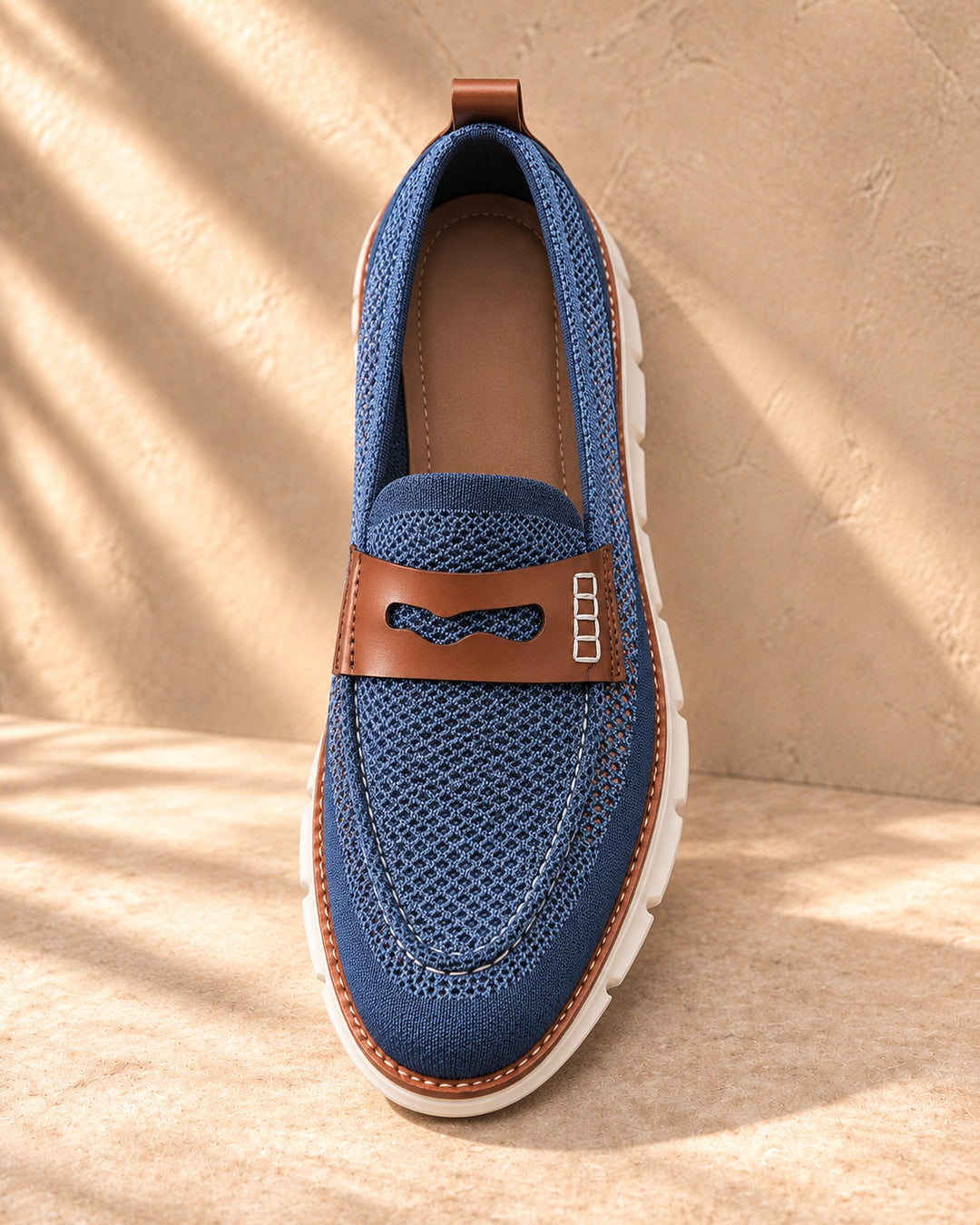 Dario Knit Slip-On Penny Loafers in Blue - top view