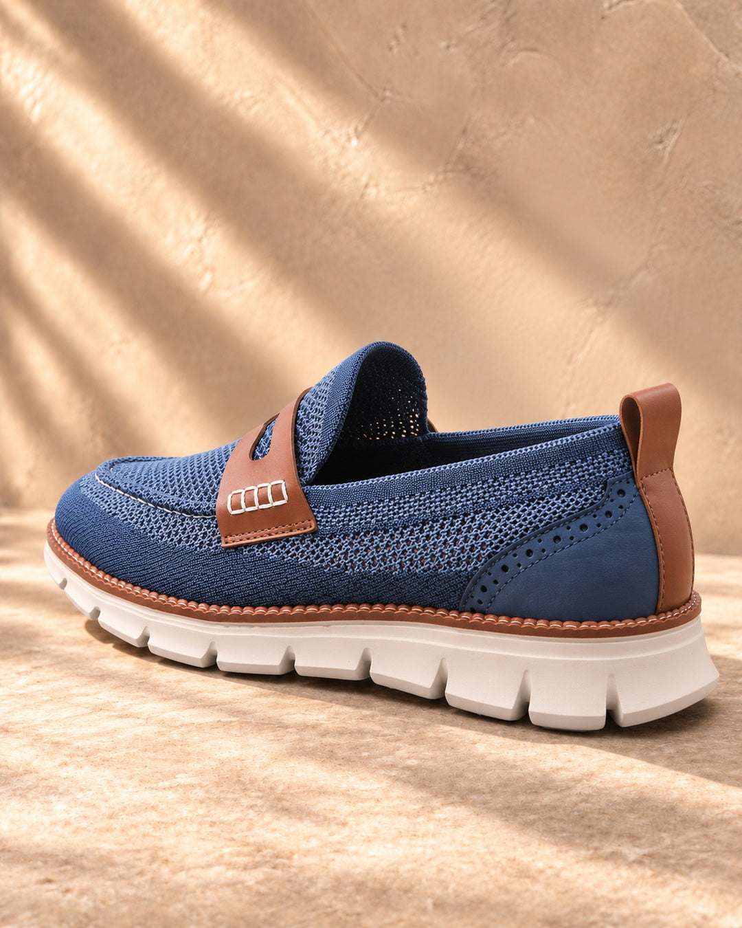 Dario Knit Slip-On Penny Loafers in Blue - rear view