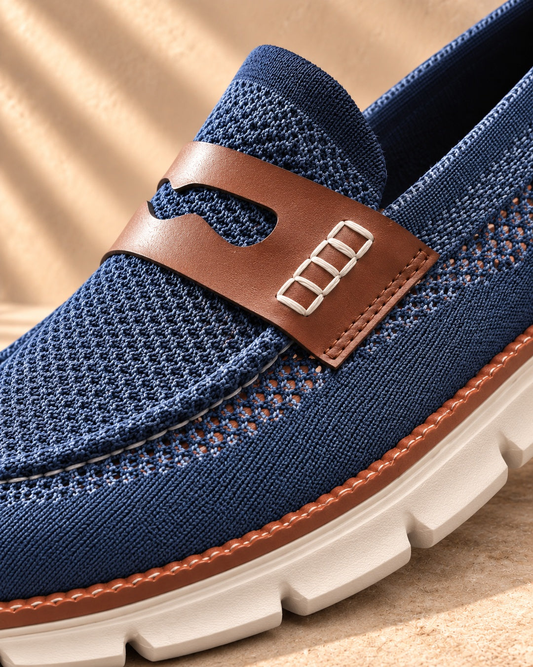 Dario Knit Slip-On Penny Loafers in Blue - material detail