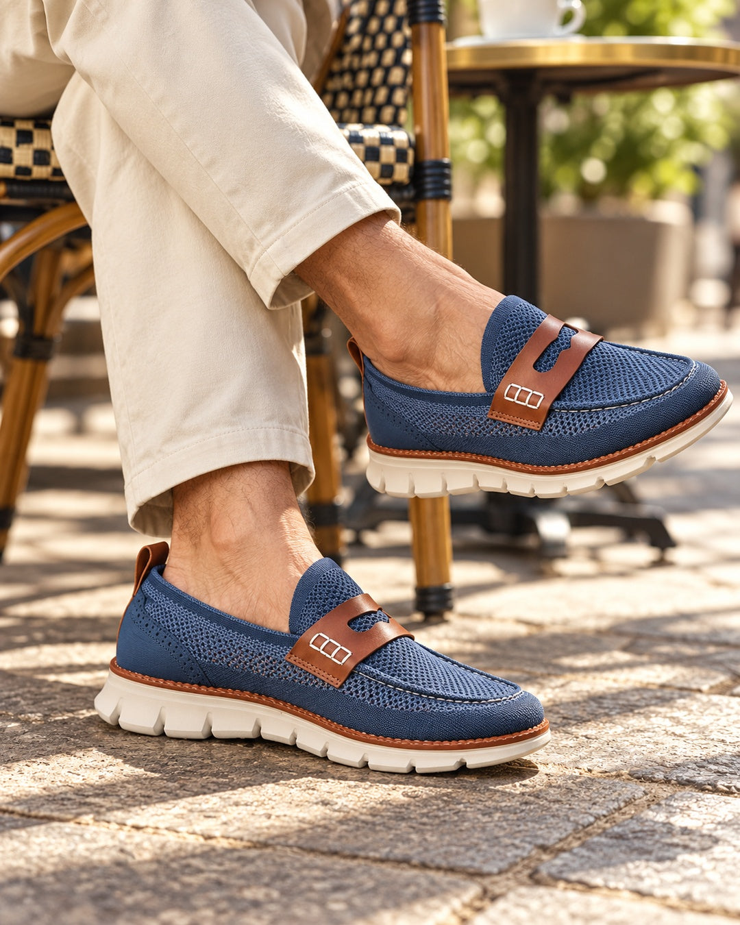 Dario Knit Slip-On Penny Loafers in Blue - on foot