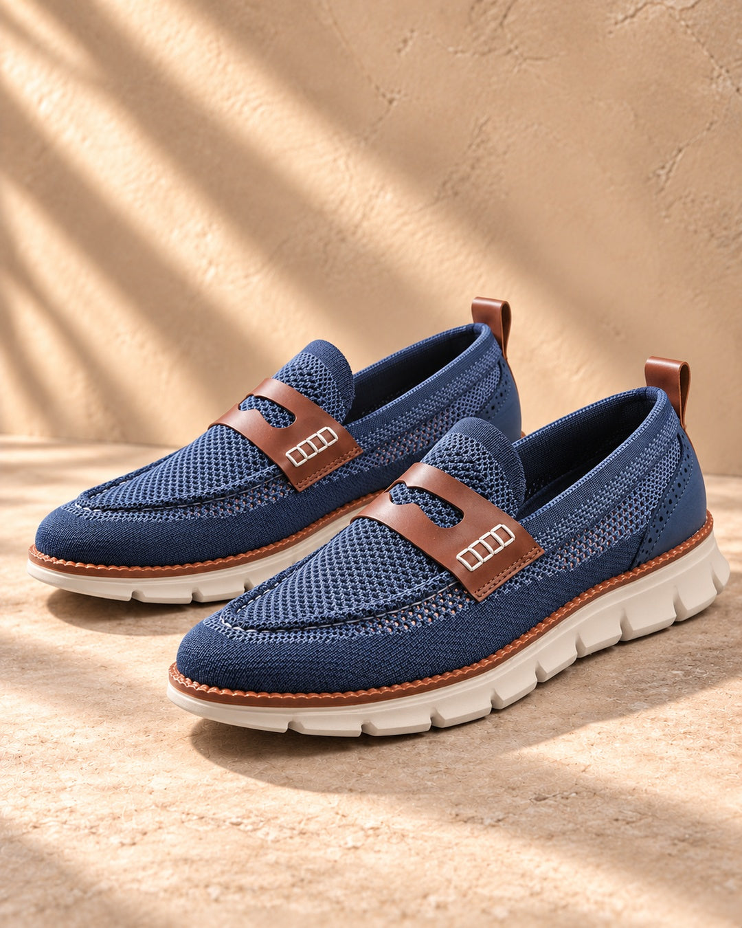 Dario Knit Slip-On Penny Loafers in Blue - pair