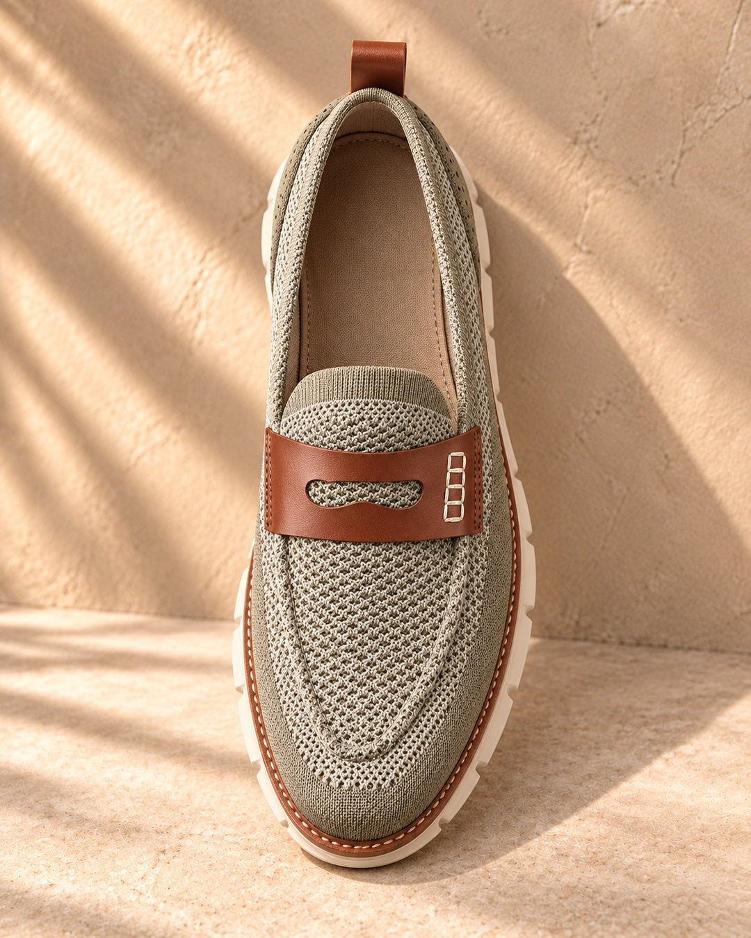 Dario Knit Slip-On Penny Loafers in Olive - top view