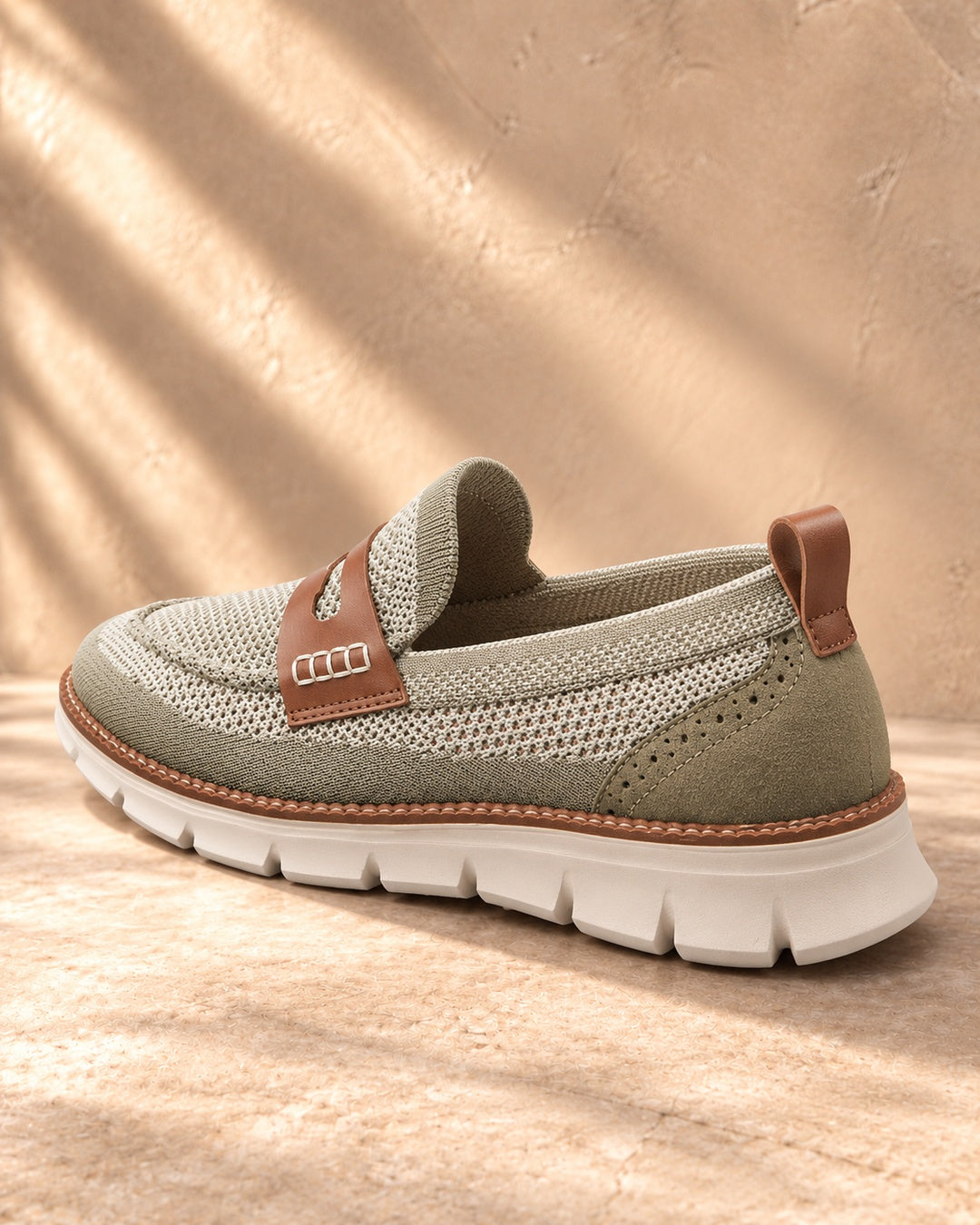 Dario Knit Slip-On Penny Loafers in Olive - rear view
