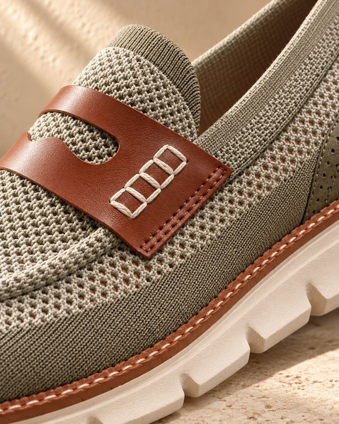 Dario Knit Slip-On Penny Loafers in Olive - material detail