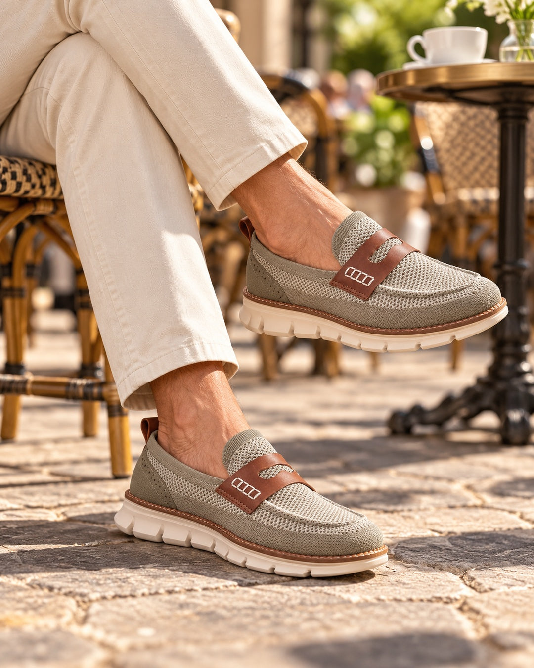 Dario Knit Slip-On Penny Loafers in Olive - on foot
