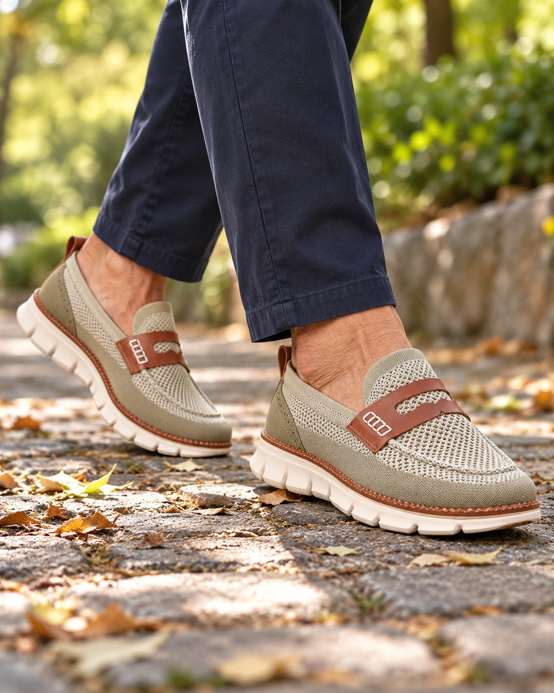 Dario Knit Slip-On Penny Loafers in Olive - walking