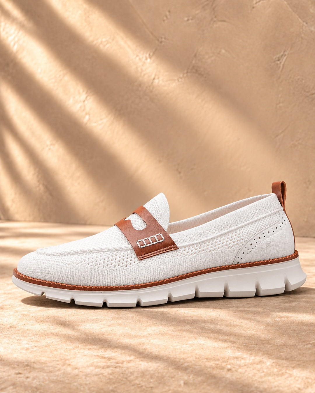 Dario Knit Slip-On Penny Loafers in White - side view