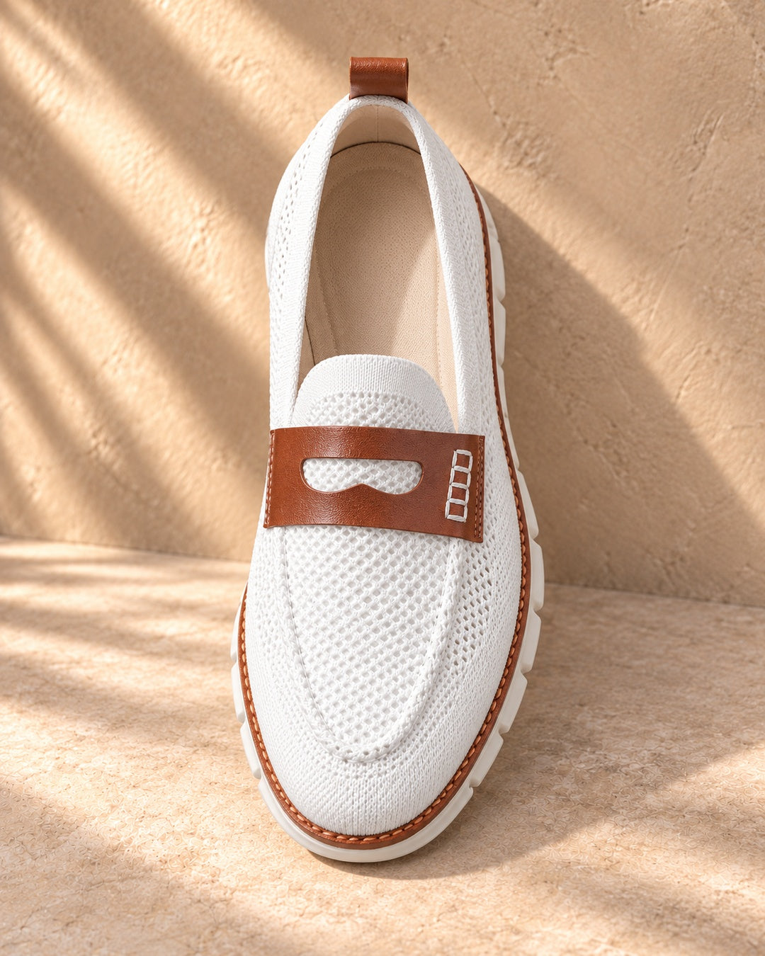 Dario Knit Slip-On Penny Loafers in White - top view