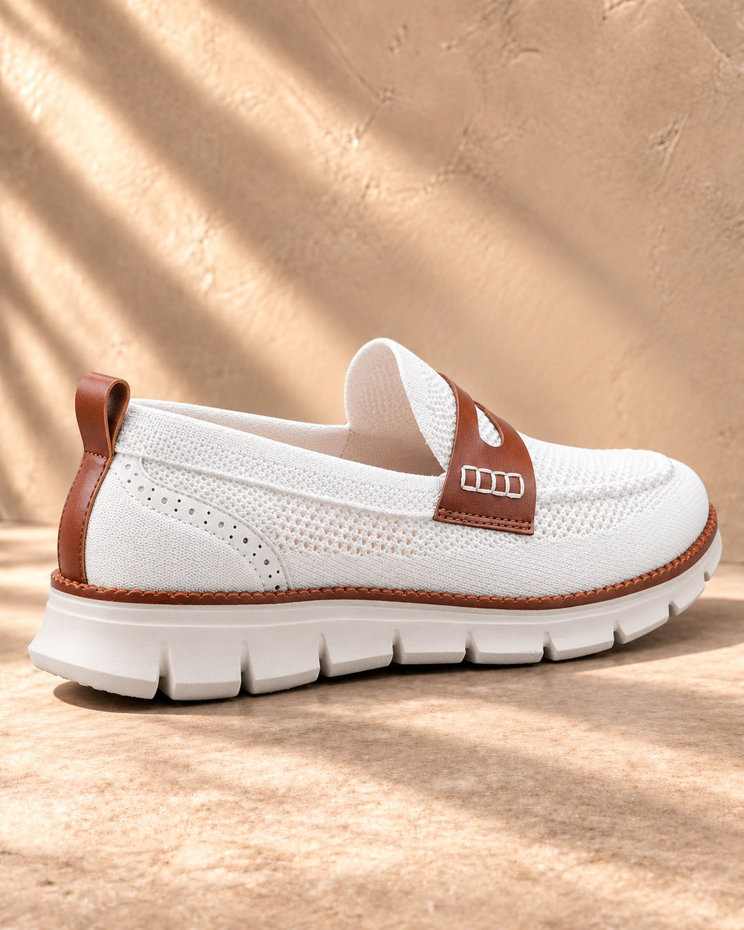 Dario Knit Slip-On Penny Loafers in White - rear view