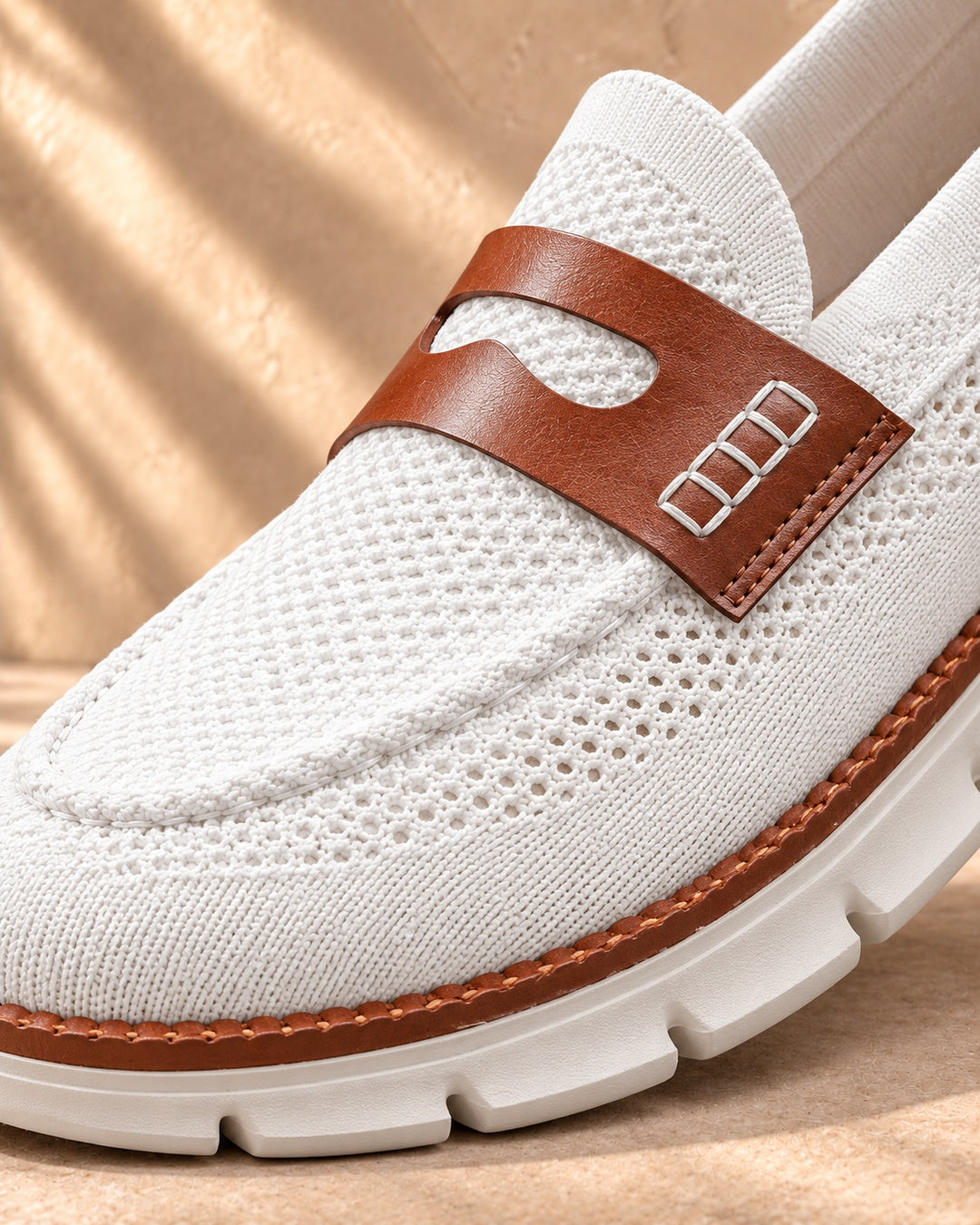Dario Knit Slip-On Penny Loafers in White - material detail