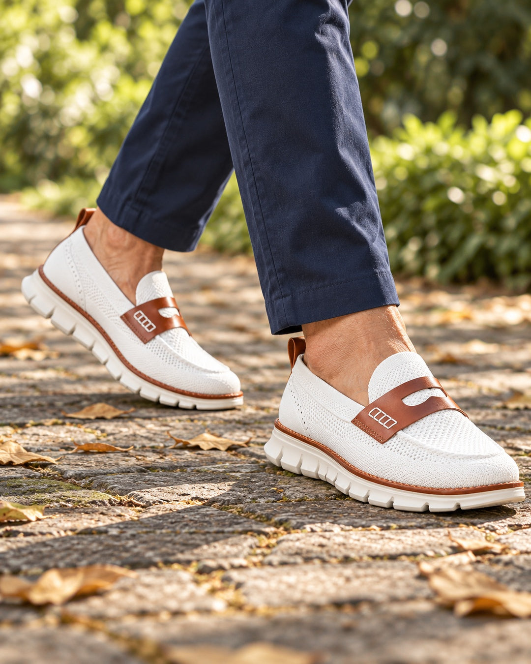Dario Knit Slip-On Penny Loafers in White - walking