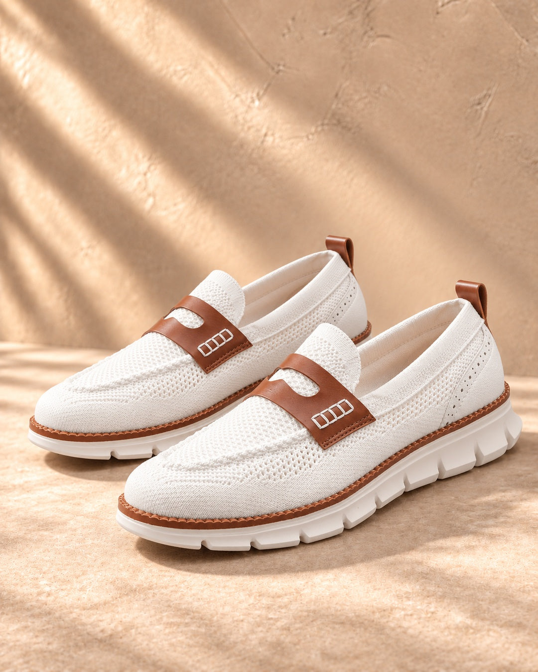 Dario Knit Slip-On Penny Loafers in White - pair