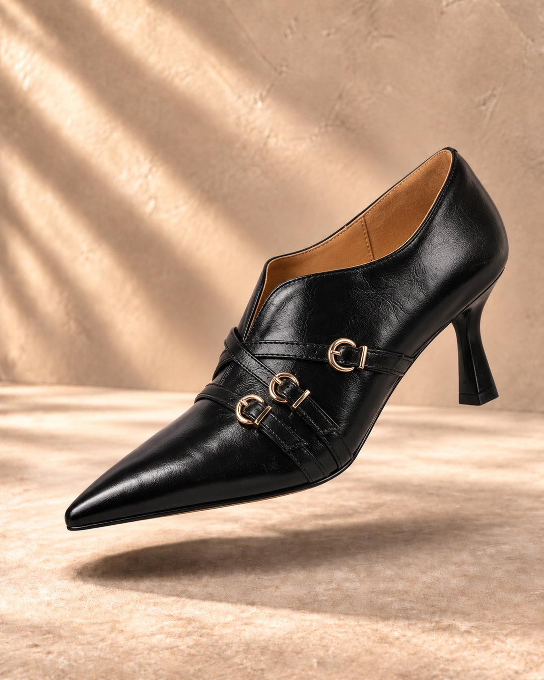 Evelina Triple-Buckle Spool-Heel Pumps in Charcoal - main image