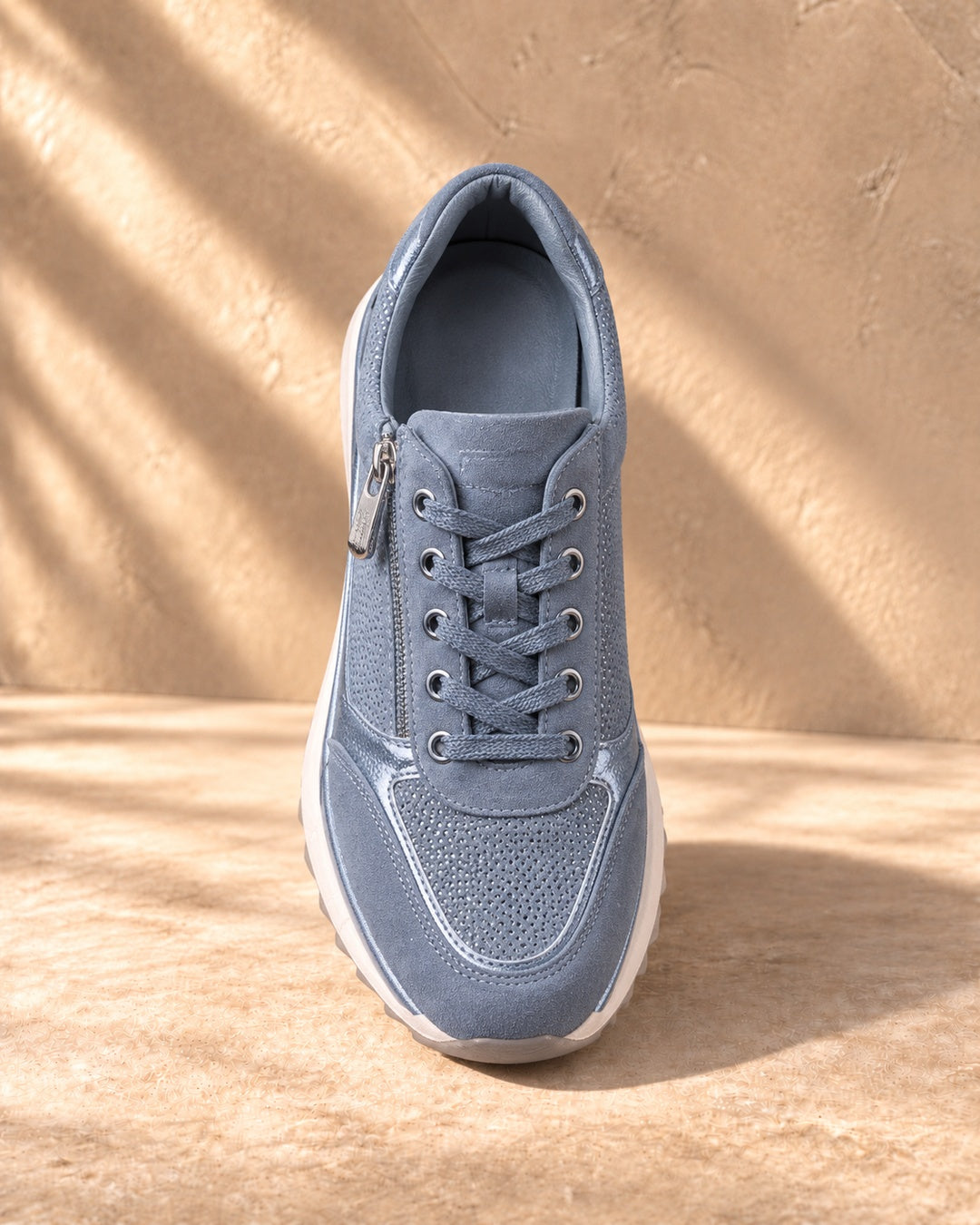 Isabeau Metallic Side-Zip Sneakers in Blue - top view