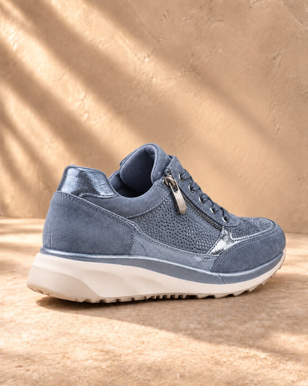 Isabeau Metallic Side-Zip Sneakers in Blue - rear view