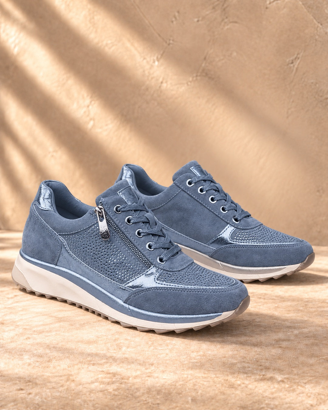 Isabeau Metallic Side-Zip Sneakers in Blue - pair