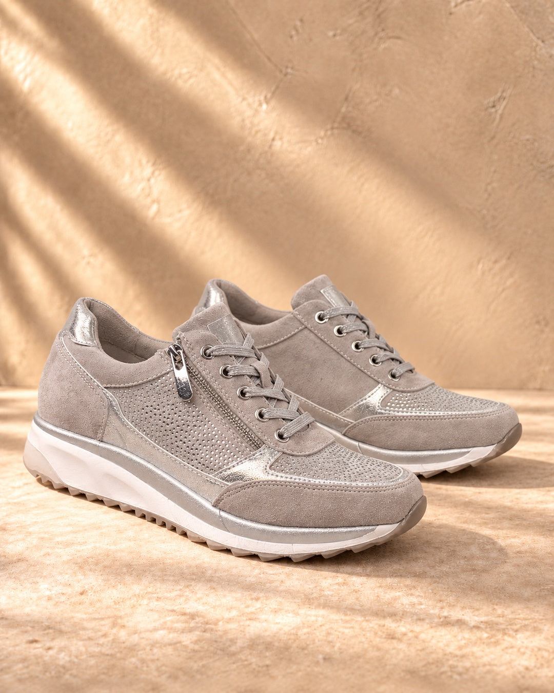 Isabeau Metallic Side-Zip Sneakers in Gray - pair