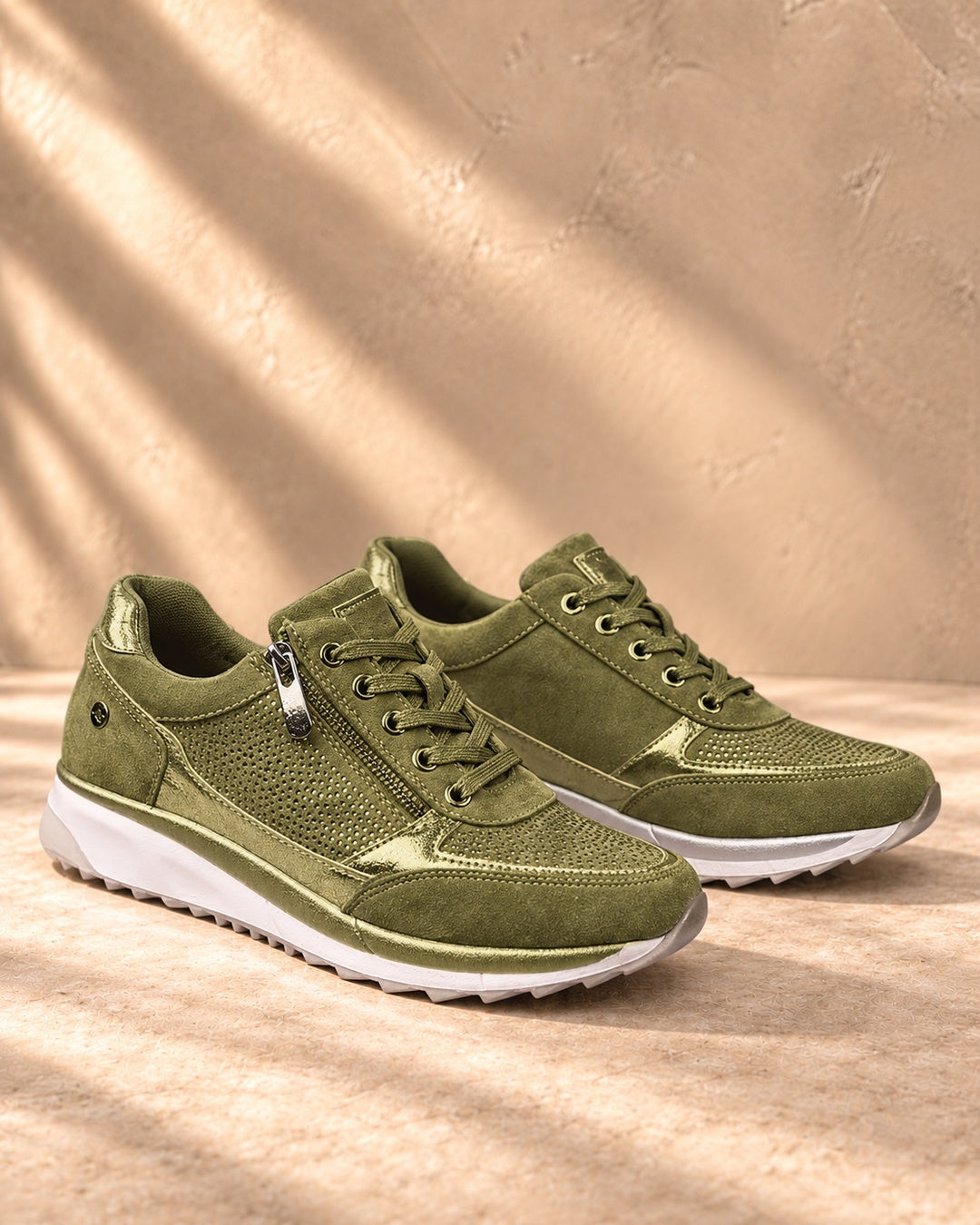 Isabeau Metallic Side-Zip Sneakers in Green - pair