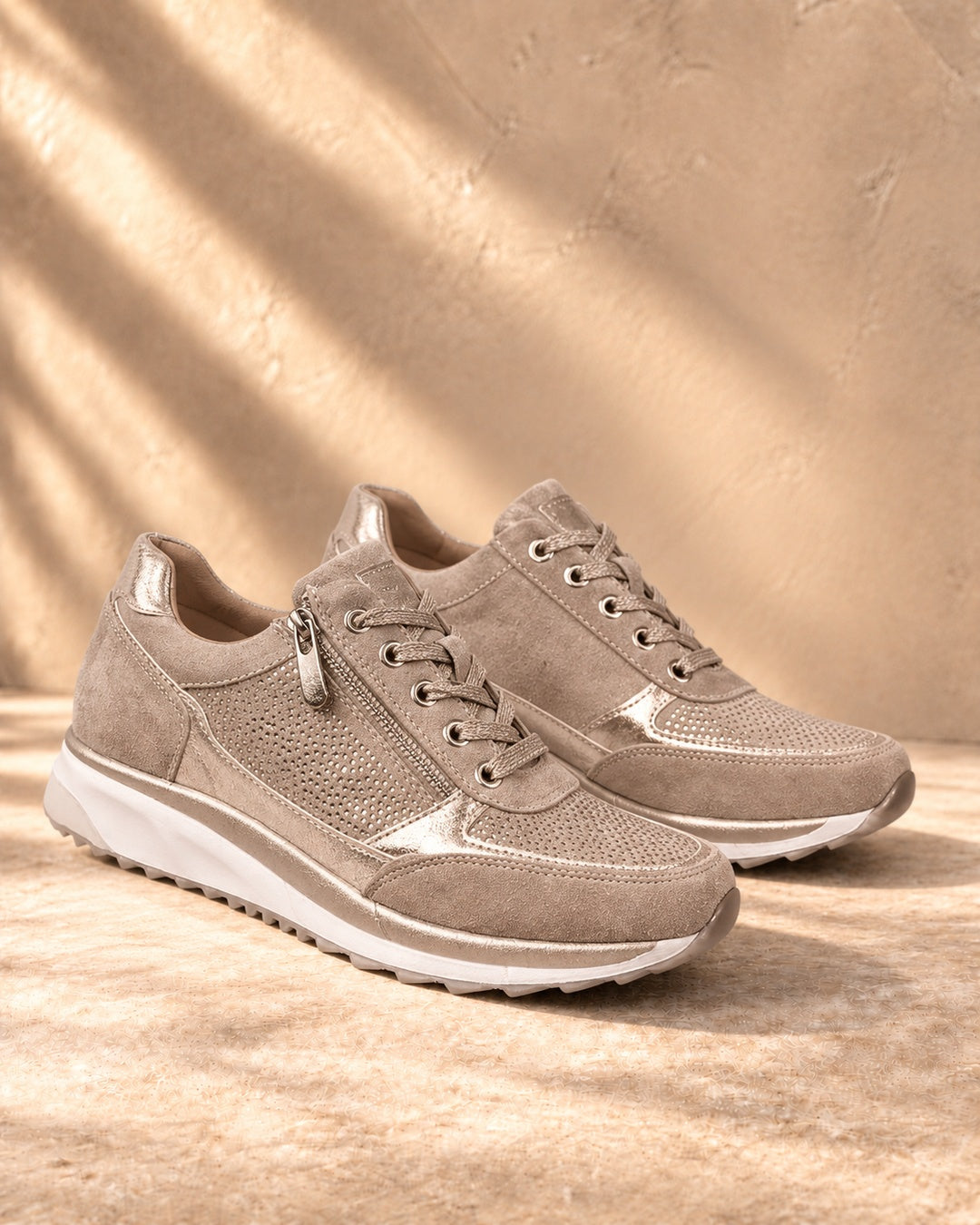 Isabeau Metallic Side-Zip Sneakers in Khaki - pair