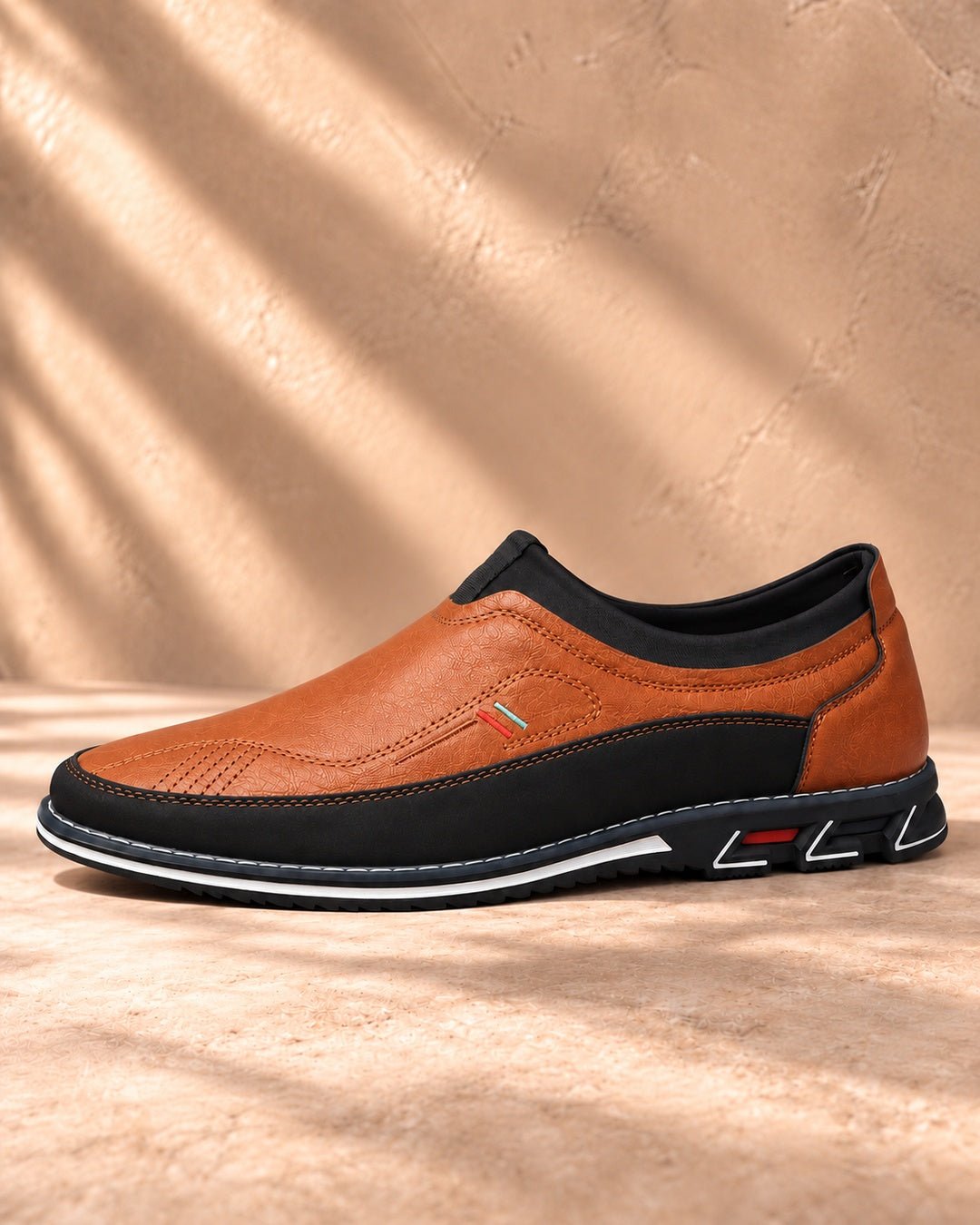 Lorenzo Faux-Leather Hybrid Loafers in Burnt Tan - side view