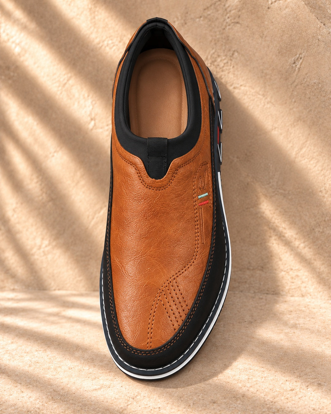 Lorenzo Faux-Leather Hybrid Loafers in Burnt Tan - top view