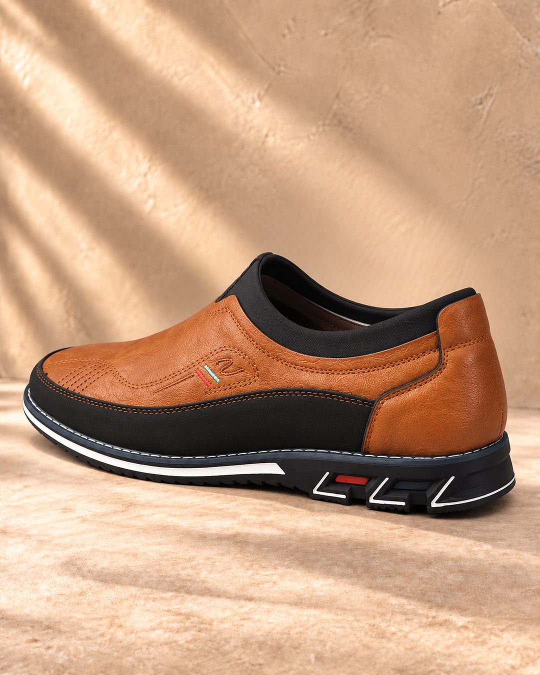 Lorenzo Faux-Leather Hybrid Loafers in Burnt Tan - rear view
