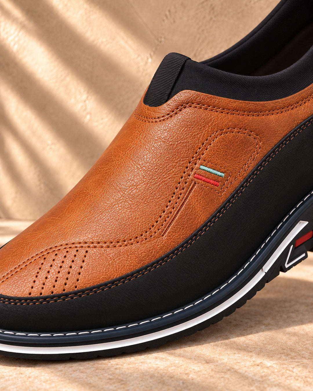 Lorenzo Faux-Leather Hybrid Loafers in Burnt Tan - material detail