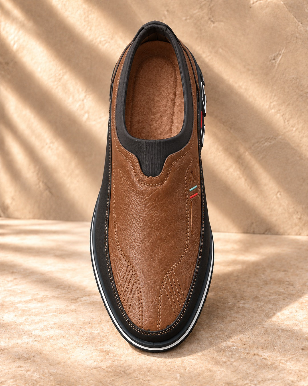 Lorenzo Faux-Leather Hybrid Loafers in Chestnut Brown - top view