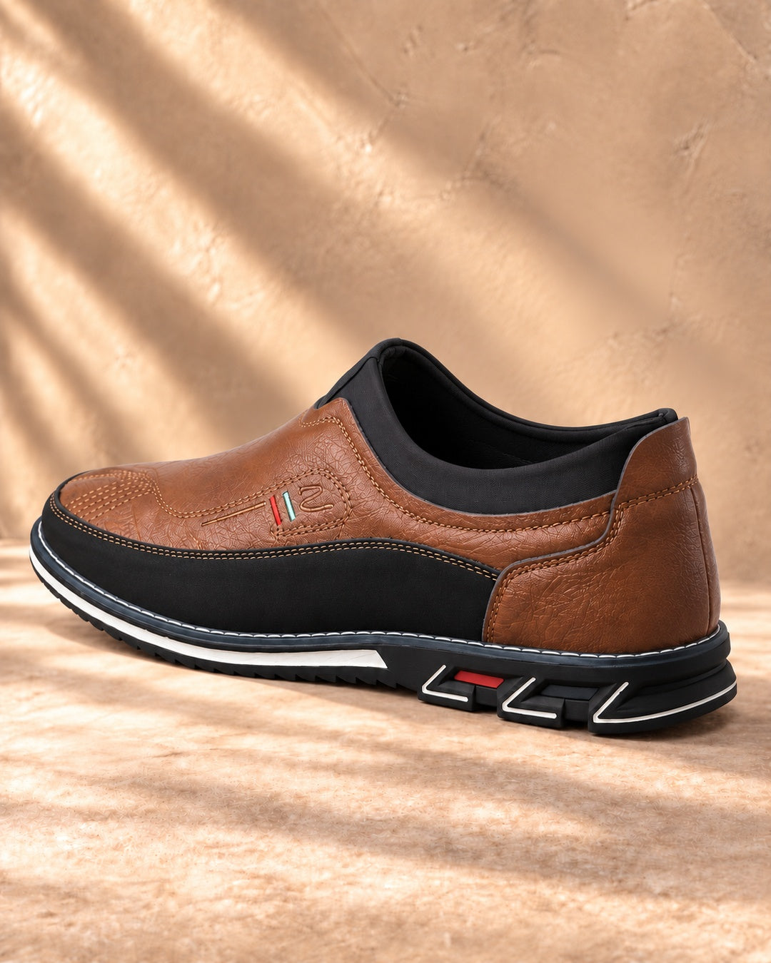 Lorenzo Faux-Leather Hybrid Loafers in Chestnut Brown - rear view