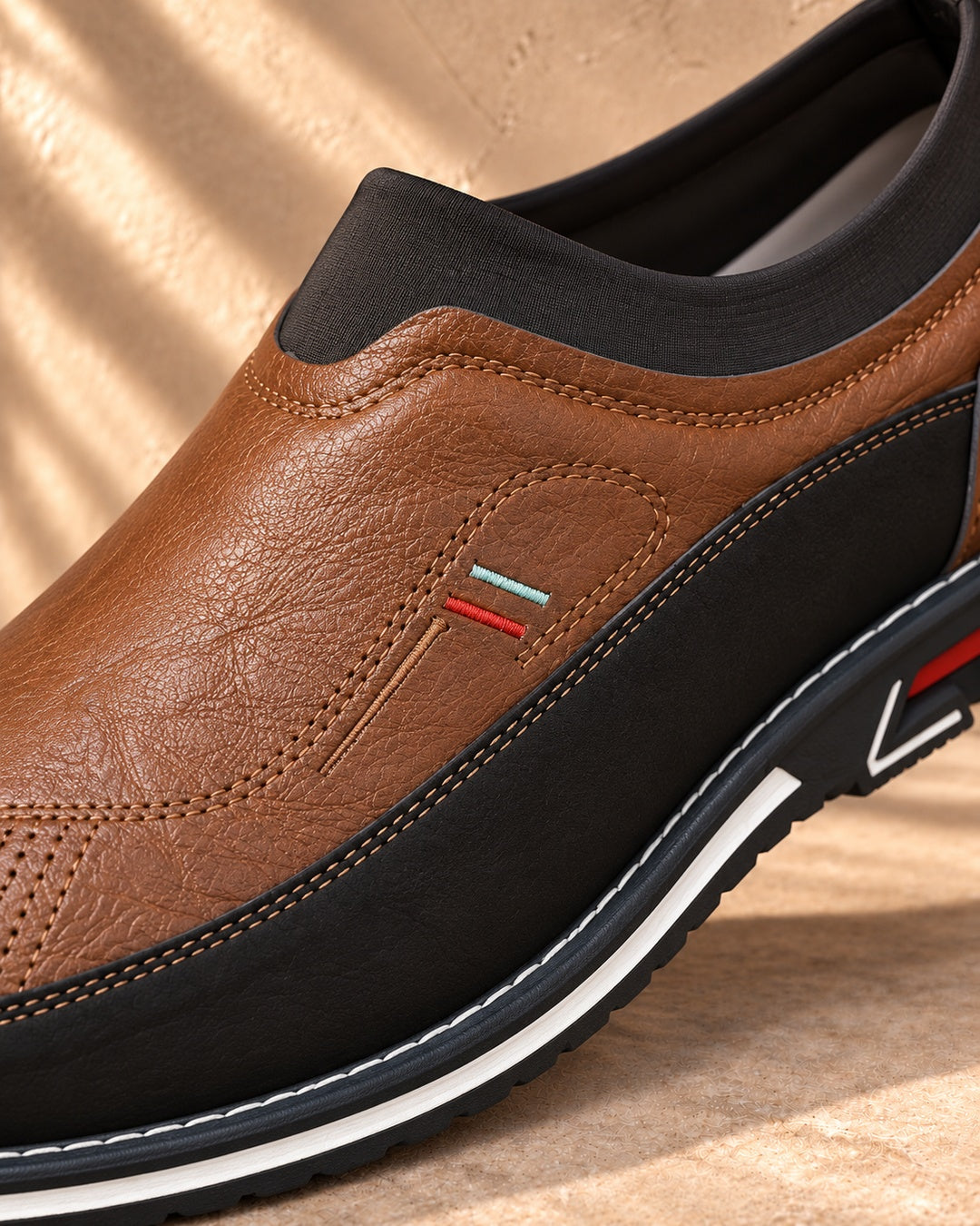 Lorenzo Faux-Leather Hybrid Loafers in Chestnut Brown - material detail
