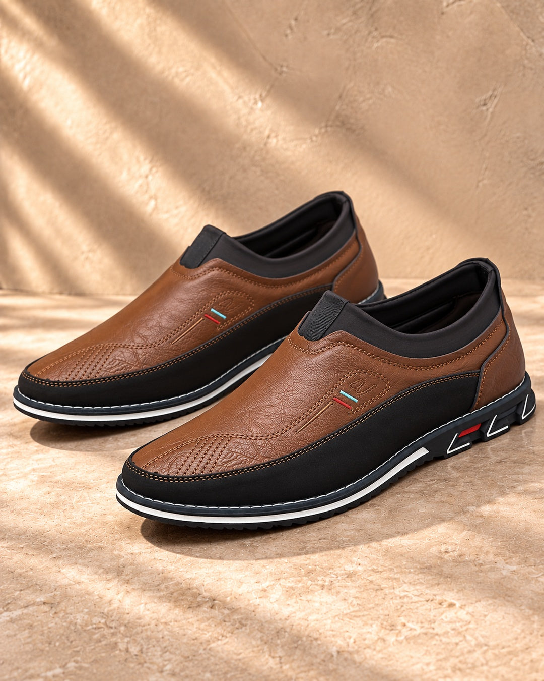 Lorenzo Faux-Leather Hybrid Loafers in Chestnut Brown - pair