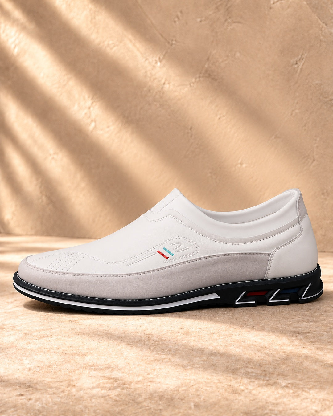 Lorenzo Faux-Leather Hybrid Loafers in Cloud White - side view