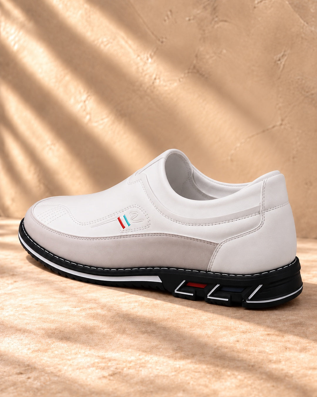 Lorenzo Faux-Leather Hybrid Loafers in Cloud White - rear view