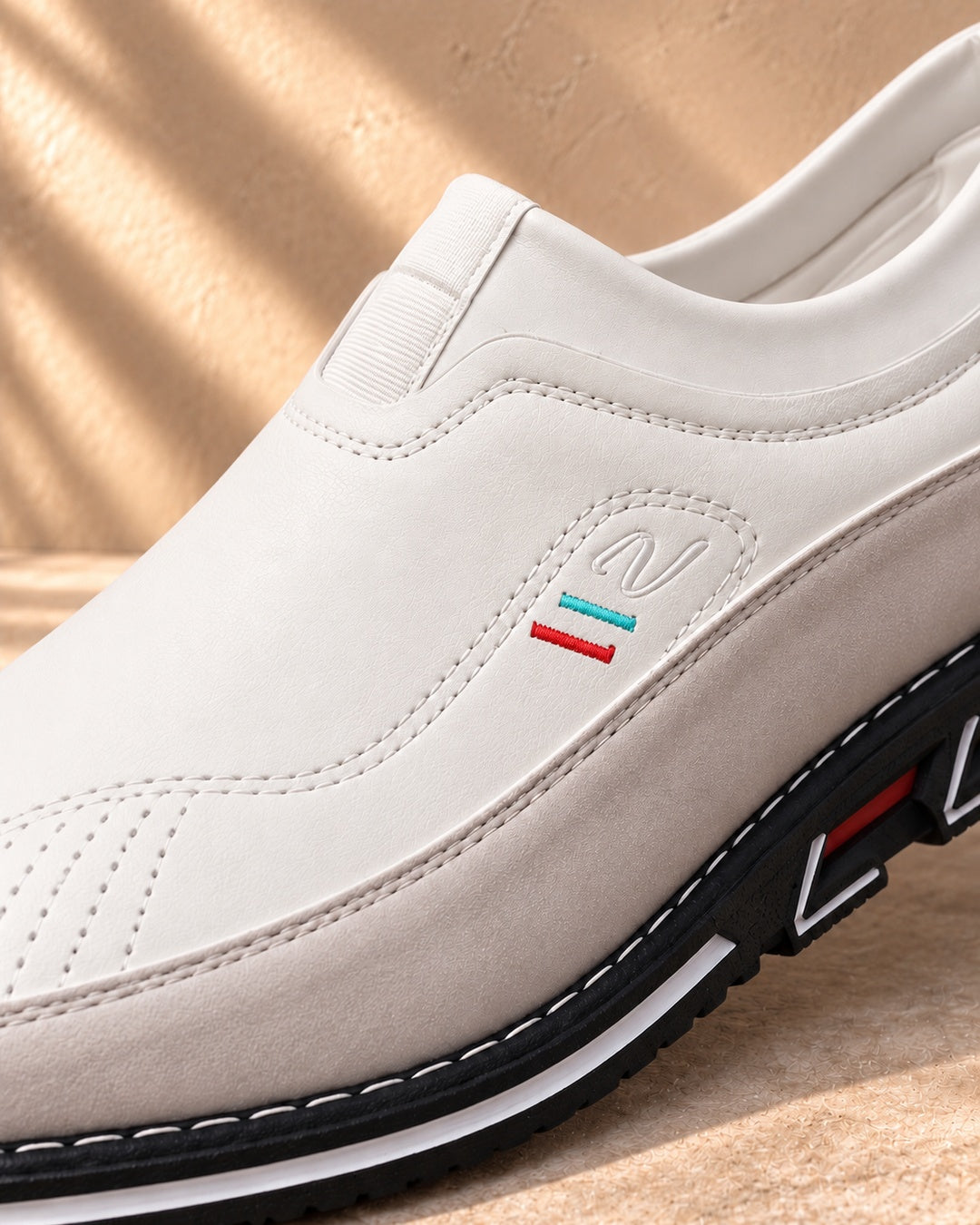 Lorenzo Faux-Leather Hybrid Loafers in Cloud White - material detail